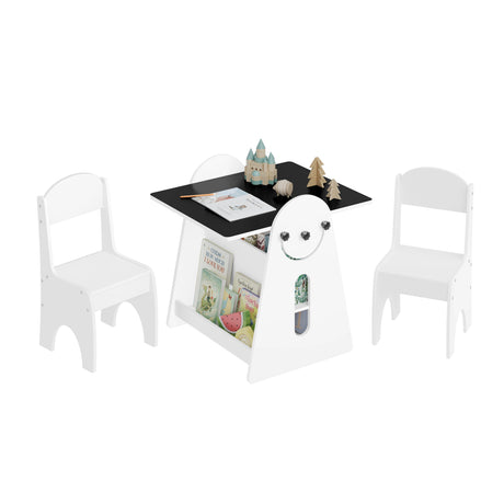 BukkitBow kindertafel met twee stoeltjes en opbergruimte, 2-in-1 tekentafel voor kinderen, natuurlijke houtkleur en compact ontwerp