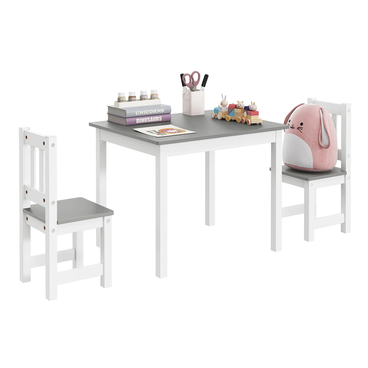 Houten kindertafel met 2 stoeltjes van BukkitBow, perfect voor kinderkamer, geschikt vanaf 2 jaar, speeltafel voor jonge kinderen