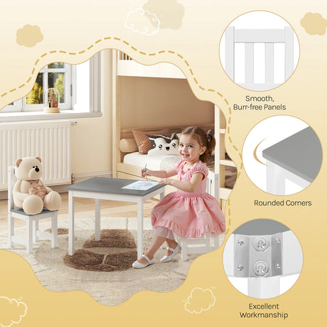 Houten kindertafel met 2 stoeltjes van BukkitBow, geschikt voor kinderkamer, speeltafel voor kinderen vanaf 2 jaar.
