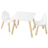 Witte BukkitBow kindertafel met twee stoeltjes en wolkendesign, speeltafel voor peuters en kleuters, geschikt voor speel- en leeractiviteiten