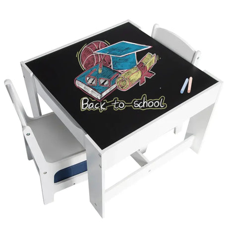 BukkitBow kindertafel met stoelen, omkeerbaar tafelblad en opbergmanden, duurzame kindermeubelset, 60x60x48cm.