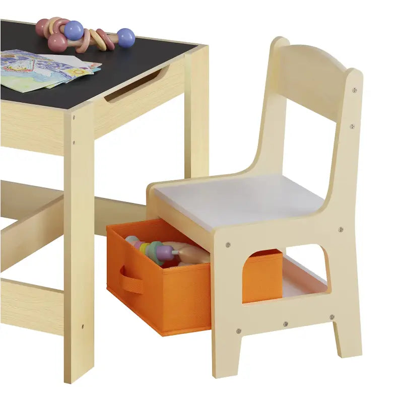 BukkitBow kindertafel met stoelen, duurzaam en veilig ontwerp, inclusief opbergmanden, afmeting 60x60x48cm, kindermeubelset
