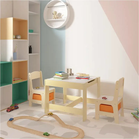 BukkitBow kindermeubelset met tafel en stoelen, inclusief opbergmanden, duurzame en veilige kindertafel van 60x60x48 cm.