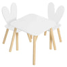 BukkitBow kinder tafel met stoelen, konijnenoor rugleuning design, afmetingen 49,5x49,5x47cm, kindermeubelset voor jonge kinderen
