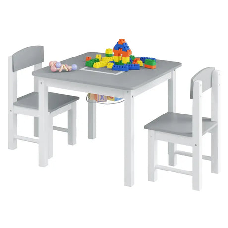 BukkitBow kindertafel met stoelen, omkeerbare bouwplaat en opbergruimte, makkelijk schoon te maken, afmetingen 60x48x60cm.