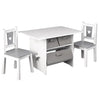 BukkitBow kindertafel met stoelen, wit en grijs, inclusief drie opbergmanden, afmetingen 72x49x50cm, kinderspeelruimtameubelset