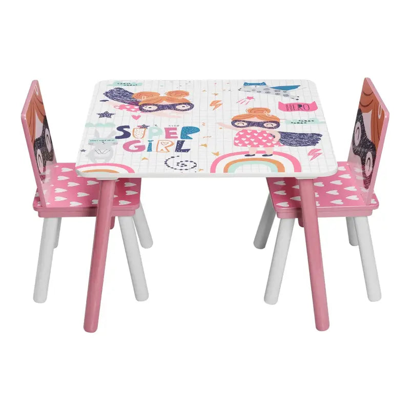 Roze kindertafel met stoelen van BukkitBow, ideaal voor spelen en leren, afmetingen 60x44x60cm, kindermeubelset.