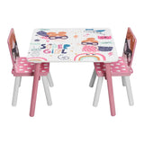 Roze kindertafel met stoelen van BukkitBow, ideaal voor spelen en leren, afmetingen 60x44x60cm, kindermeubelset.