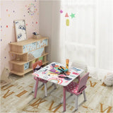 BukkitBow roze kindertafel met twee stoelen, geschikt voor spelen en leren, afmetingen 60x44x60cm, kindermeubelset.