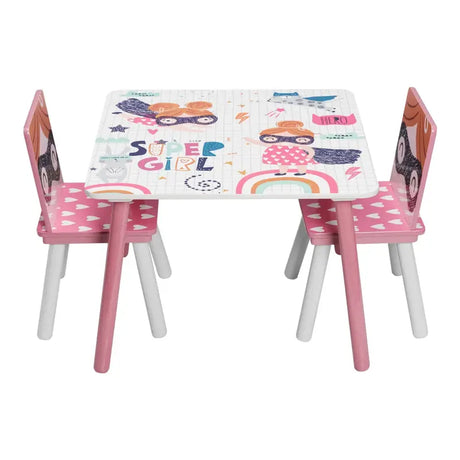 Roze kindertafel met stoelen van BukkitBow, ideaal voor spelen en leren, afmetingen 60x44x60cm, kindermeubelset.