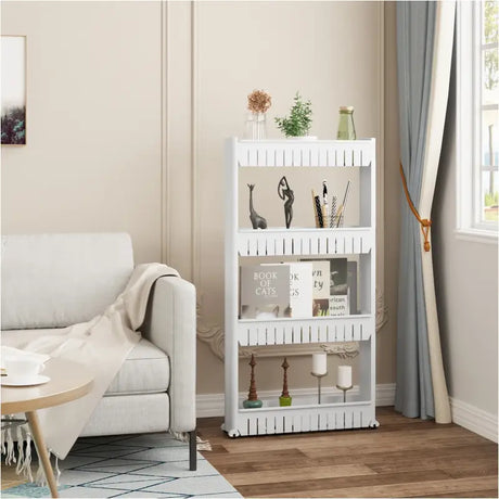 BukkitBow kleine keukenwagen met smal rek op wielen, 3 of 4 lagen opslag voor keuken, woonkamer of badkamer, zwart metalen frame