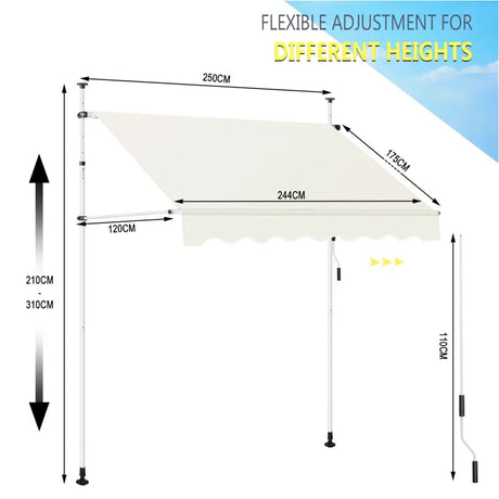 BukkitBow klemluifel muur luifel van polyester met PA coating, UV-bescherming, verstelbare hoogte en kantelhoek voor zonwering.