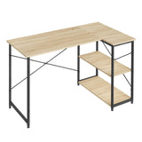 L-vorm BukkitBow bureau met staal en hout, verstelbare planken en hoekontwerp voor een praktische werkruimte.