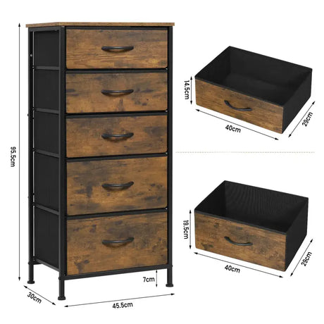 BukkitBow ladekast van gefabriceerd hout met 5 stoffen lades, lichtgewicht, stabiel en multifunctioneel, geschikt voor diverse opbergruimtes