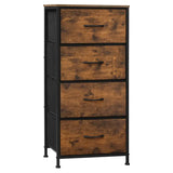 BukkitBow ladekast met 4 stoffen lades, hout en metaal, vintage industrieel ontwerp in rustiek bruin en zwart.