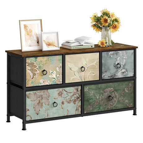 BukkitBow ladekast met 5 stoffen lades, metalen frame, geschikt als TV meubel, dressoir voor woonkamer, slaapkamer of hal