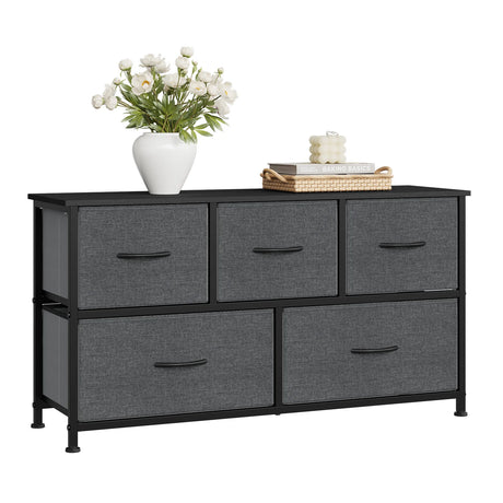 BukkitBow ladekast met 5 stoffen lades, metalen frame, geschikt als TV meubel of dressoir voor woonkamer, slaapkamer of hal