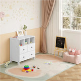 BukkitBow dressoir met wolkvormige handgrepen, 3 laden en 3 vakken, afmetingen 80x81,5x48 cm, modern meubelstuk.