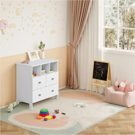 BukkitBow dressoir met wolkvormige handgrepen, 3 laden en 3 vakken, afmeting 80x81,5x48 cm, modern meubelstuk