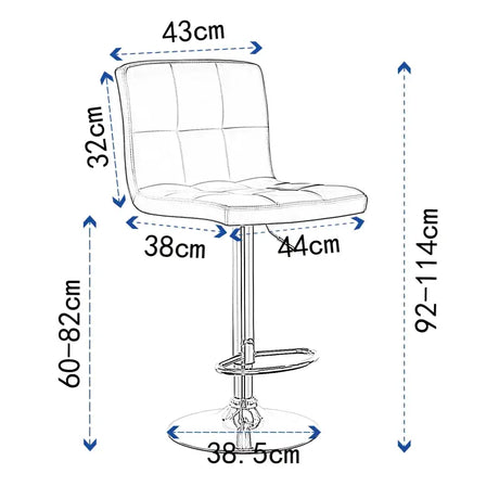 BukkitBow leren barkruk met metalen frame, ergonomisch design, verstelbaar, draaibaar en rugleuning, zithoogte 60-82 cm.