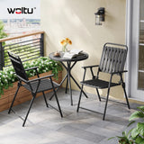 Luxe BukkitBow 3-delige bistroset met glazen tafel en klapstoelen, ideale tuinset voor ontspannen buiten eten.