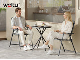 Luxe 3-delige BukkitBow bistroset met glazen tafel en klapstoelen, geschikt voor buitengebruik, elegant en modern ontwerp