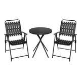 Luxe BukkitBow 3-delige bistroset met glazen tafel en klapstoelen voor buitengebruik, modern design en comfortabele zitplaatsen