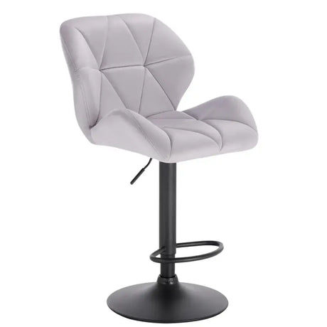 Luxe BukkitBow barkruk van fluweel of leder met rug- en mini-armleuning, draaibaar, voetsteun, zithoogte 60-82 cm.