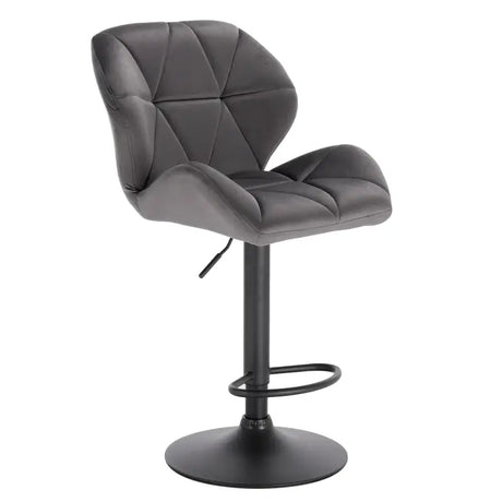 Luxe BukkitBow barkruk van fluweel of leer met rugleuning, mini-armleuning, draaibaar en voetensteun, zithoogte 60-82 cm.