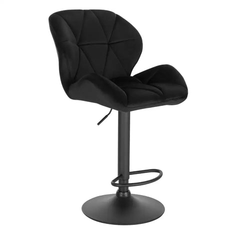 Luxe BukkitBow barkruk van fluweel of leer met rugleuning, mini armleuning, draaibaar en voetsteun, zithoogte 60-82 cm.