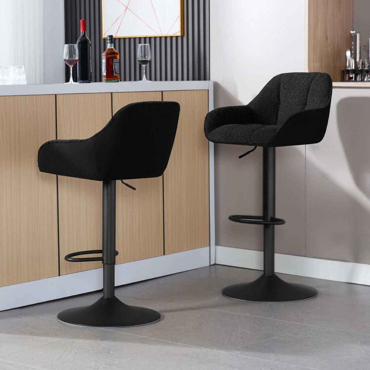 Luxe BukkitBow barkrukken set van 2 met chenille en corduroy bekleding, verstelbaar in hoogte, modern design voor bar of keuken