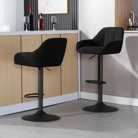 Set van 2 luxe BukkitBow barkrukken met chenille en corduroy bekleding, verstelbaar in hoogte, modern design, comfortabele zit.