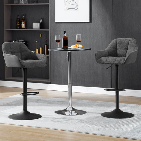 Twee luxe BukkitBow barkrukken met chenille en corduroy bekleding, verstelbaar in hoogte, moderne barstoelen voor thuis of horeca.