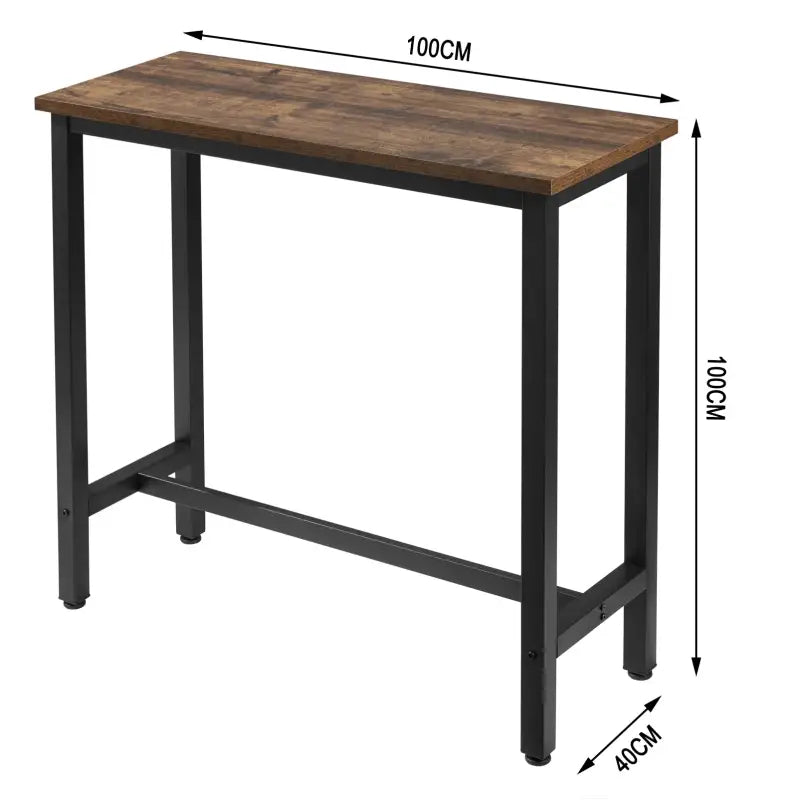 Luxe metalen rechthoekige bartafel BukkitBow voor binnen en buiten, afmetingen 100x40x100 cm, geschikt voor bar of lounge.