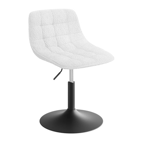 Luxe witte en grijze barkruk van BukkitBow met verstelbare hoogte en chenille bekleding, geschikt voor make-up of bargebruik.