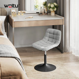 Luxe BukkitBow Chenille make-up barkruk in wit en grijs, hoogte verstelbaar, comfortabele zitting en moderne uitstraling.