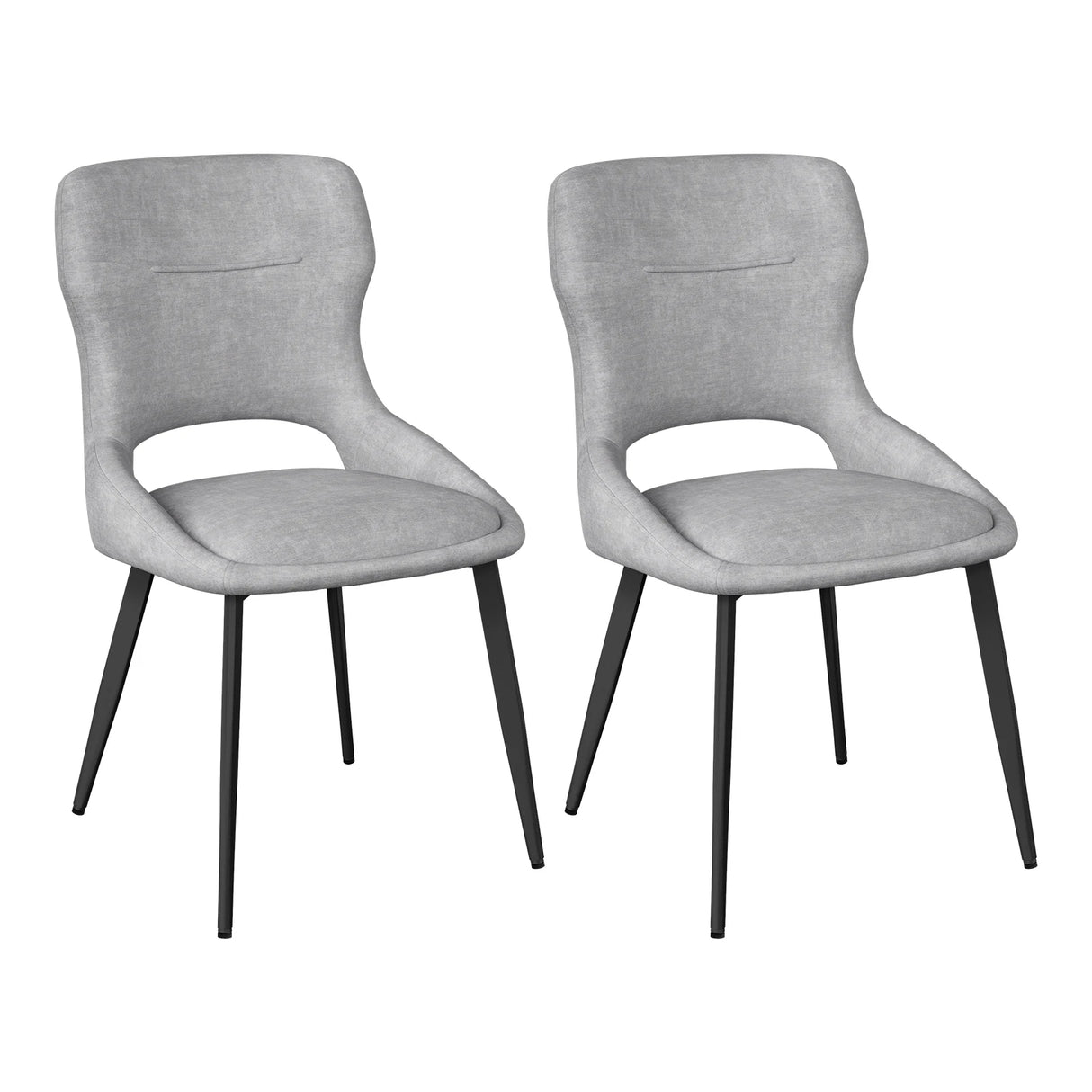 Twee luxe draaibare eetkamerstoelen van BukkitBow met chenille bekleding en metalen poten, set van 2 in een moderne eetkamer.