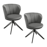 Luxe BukkitBow draaibare eetkamerstoelen set van 2 met 360 graden draaibaarheid en modern design, zwart bekleed en houten poot.