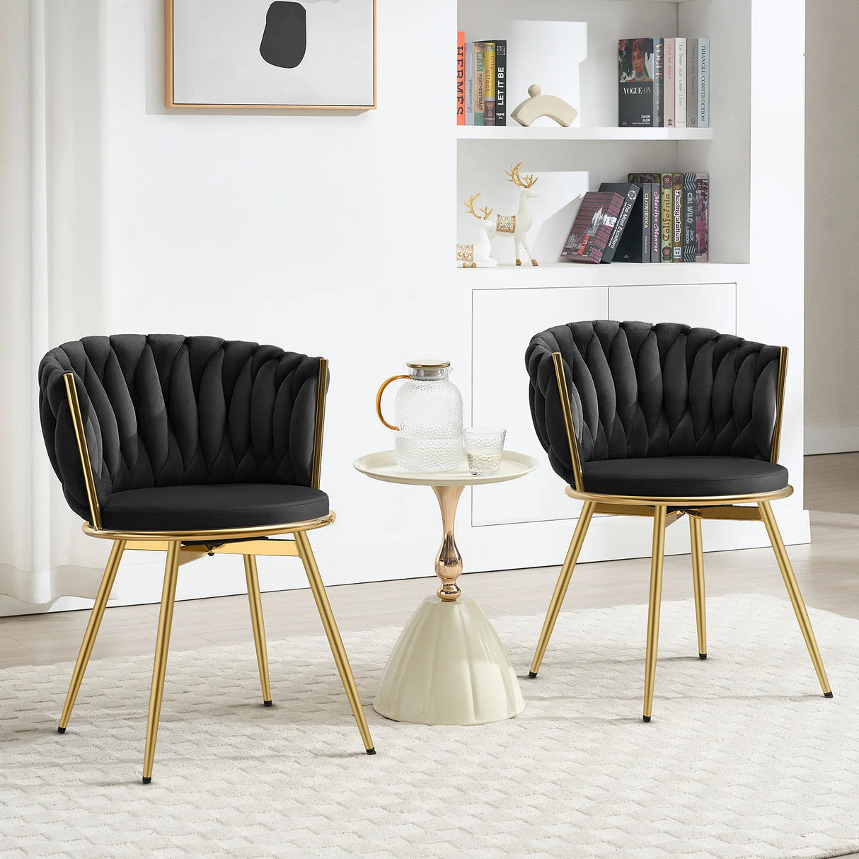 Set van 2 BukkitBow luxe draaibare velvet eetkamerstoelen met moderne uitstraling, zacht fluwelen bekleding en ronde rugleuning