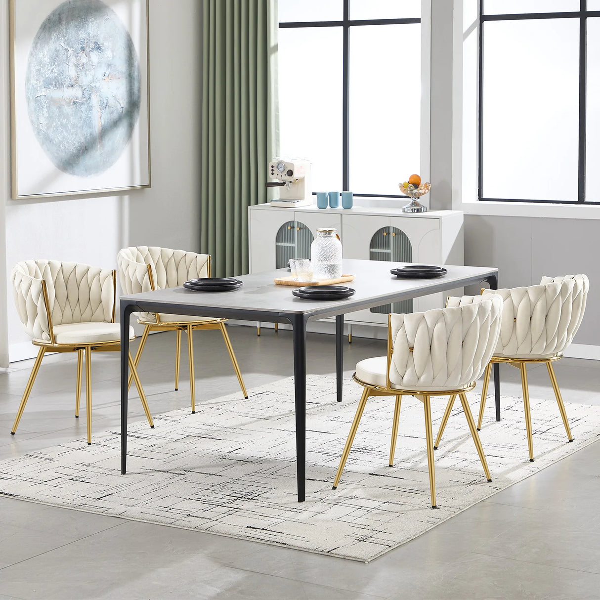 Set van 2 moderne BukkitBow luxe draaibare velvet eetkamerstoelen met gestikte rugleuning en houten poten.