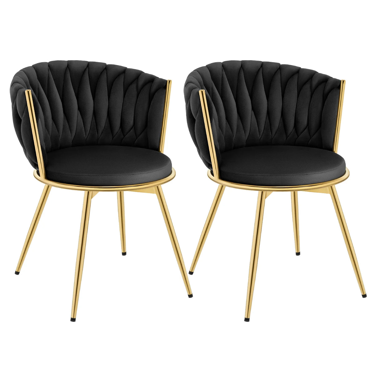 Set van 2 moderne BukkitBow luxe draaibare velvet eetkamerstoelen met elegante rugleuning en zwart metalen poten.