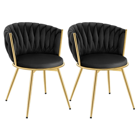Set van 2 moderne BukkitBow luxe draaibare velvet eetkamerstoelen met gestikte details en elegante zwart metalen poten.