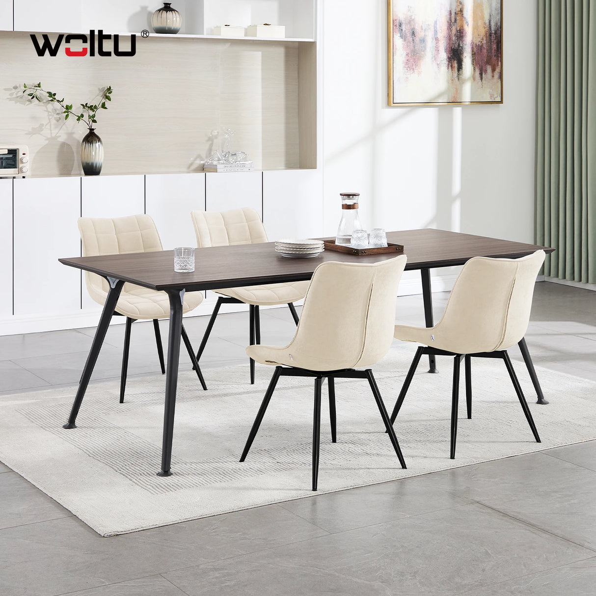 Set van 4 luxe draaibare velvet eetkamerstoelen van BukkitBow, modern design met zachte bekleding en houten poten.