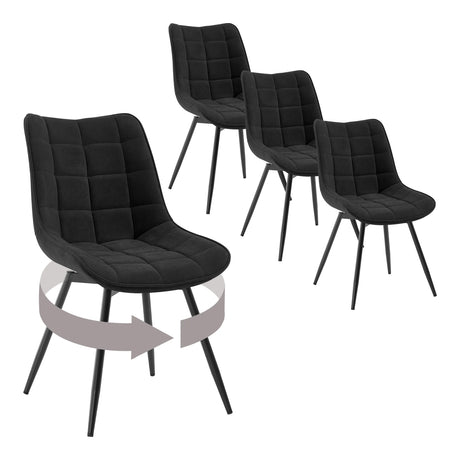 Set van 4 moderne BukkitBow luxe draaibare velvet eetkamerstoelen met zachte bekleding en strakke zwarte poten