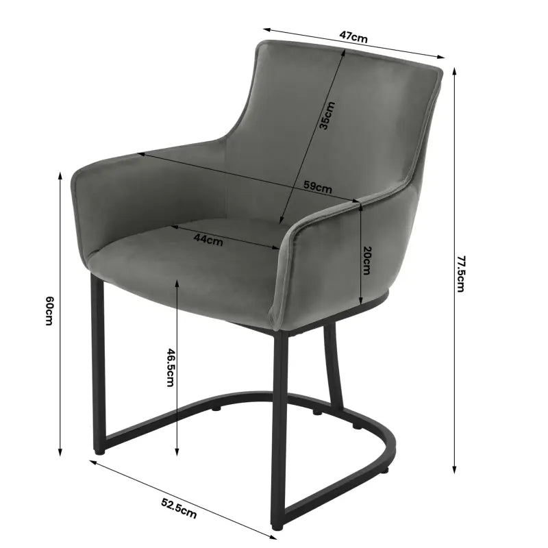 Luxe BukkitBow eetkamerstoel van fluweel met U-vormig metalen onderstel, comfortabele en multifunctionele fauteuil, zithoogte 46,5 cm