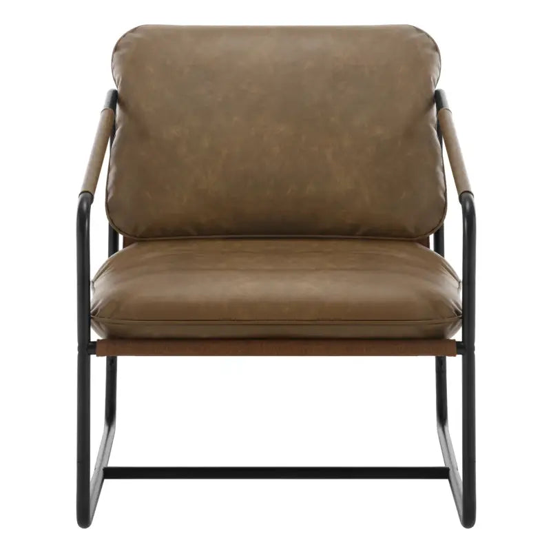 Luxe BukkitBow fauteuil met faux leer en metalen frame, afmetingen 65x80x75cm, elegant design en comfortabele zit.