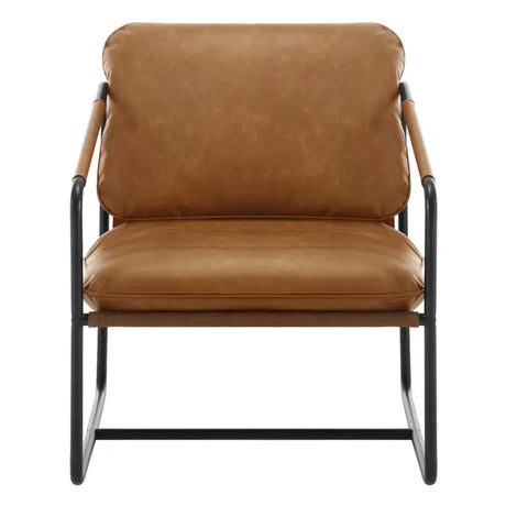 Luxe BukkitBow fauteuil met faux leer en metalen frame, afmetingen 65x80x75cm, modern design en comfortabele zitting.