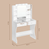 Luxe BukkitBow kaptafel met glazen werkblad, LED-spiegel en witte afwerking, stijlvolle en moderne make-up tafel.