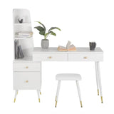 Luxe BukkitBow kaptafel met ronde spiegel, kruk en opbergkast met gouden poten, elegante make-up en sieraden tafel