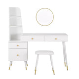 Luxe BukkitBow kaptafel met ronde spiegel, kruk en opbergkast met gouden poten voor een stijlvolle slaapkamer inrichting